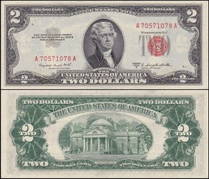 STANY ZJEDNOCZONE 2 DOLLARS 1953B, Seria A A, Red Seal, Pick 380b