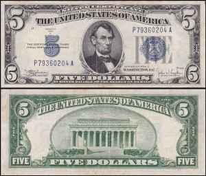 STANY ZJEDNOCZONE 5 DOLLARS 1934 C, Silver Certificate, Blue Seal, Pick 414Ac