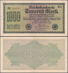 NIEMCY, 1000 MARK 1922, nr.czerw.., Xx, 6 cyfr, Znak KH, Pick 76c2
