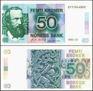 NORWEGIA, 50 KRONER 1990 Pick 42e