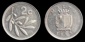 Malta, 2 Cents 1995, KM 9, Stan I