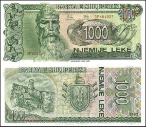ALBANIA 1000 LEKE VALUTE 1992 Pick 54a