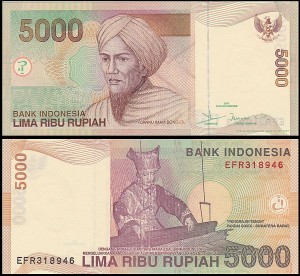 INDONEZJA, 5000 RUPIAH 2001/2008 Pick 142g