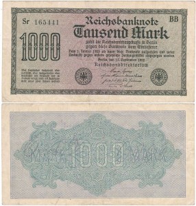 NIEMCY, 1000 MARK 1922, znak fir. BB, nr zielony, Xx 6 cyfr, P. 76a1