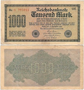 NIEMCY 1000 MARK 1922, znak fir. OE, nr czerwony Xx  6 cyfr, P.76b