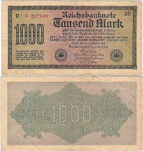 NIEMCY 1000 MARK 1922, znak fir. SB, nr czerwony X  6 cyfr, P.76b