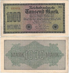 NIEMCY 1000 MARK 1922, znak fir. BD, nr czerwony X  6 cyfr, P.76c2