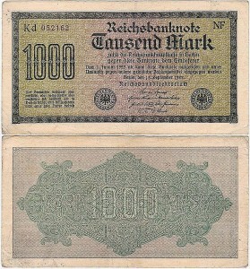 NIEMCY 1000 MARK 1922, Nr brązowy, Xx, 6 cyfr, lit. NF, P.76c2