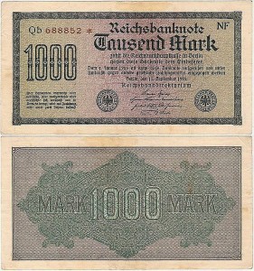 NIEMCY 1000 MARK 1922, Nr brąz, Xx, 6 cyfr rozeta, lit. NF, P.76c2