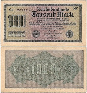 NIEMCY 1000 MARK 1922, Nr fiol Xx, 6 cyfr rozeta zn firm NF, P.76d1