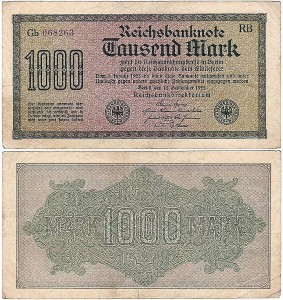NIEMCY 1000 MARK 1922, Numer fioletowy, Xx, 6 cyfr, znak firmowy RB, P.76d1