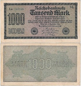 NIEMCY 1000 MARK 1922, Numer. ZielonoNiebieski, Xx, 6 cyfr,, P.76e2