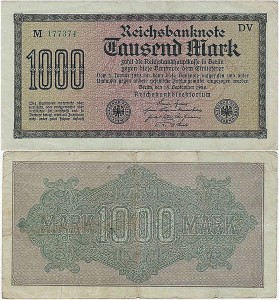 NIEMCY 1000 MARK 1922, znak fir. DV, nr zielony, X 6 cyfr, P.76h