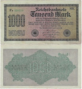 NIEMCY 1000 MARK 1922, znak fir. MK, nr zielony, Xx 6 cyfr, P.76h