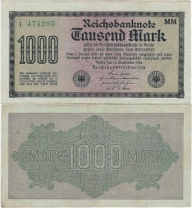 NIEMCY 1000 MARK 1922, znak fir. MM, nr zielony, X 6 cyfr, P.76h