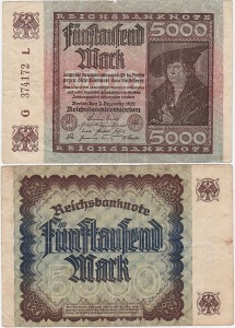 NIEMCY, 5000 MARK 2.12.1922, znak firmowy L, Pick 81a