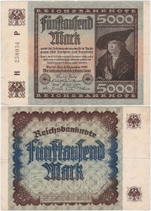 NIEMCY, 5000 MARK 2.12.1922, znak firmowy P, Pick 81a