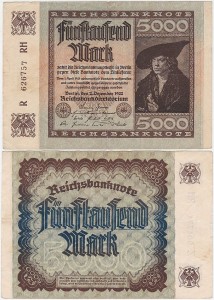 NIEMCY, 5000 MARK 2.12.1922, znak firmowy RH, Pick 81a