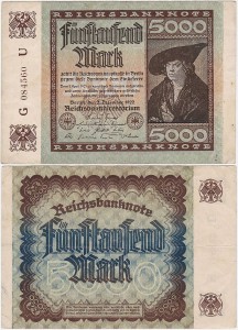 NIEMCY, 5000 MARK 2.12.1922, znak firmowy U, Pick 81a