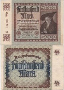 NIEMCY, 5000 MARK 2.12.1922, znak firmowy WO, Pick 81a