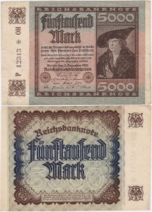 NIEMCY, 5000 MARK 2.12.1922, X 5 cyfr rozeta, znak firmowy OH, P. 81b1