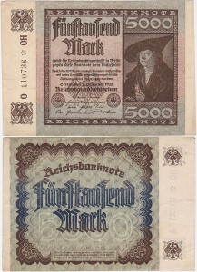 NIEMCY, 5000 MARK 2.12.1922, X 6 cyfr rozeta, znak firmowy OH, P. 81b2
