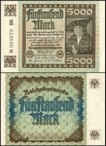 NIEMCY, 5000 MARK 2.12.1922, X 6 cyfr, znak firmowy BK, P. 81d