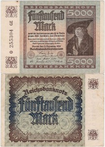 NIEMCY, 5000 MARK 2.12.1922, X 6 cyfr, znak firmowy GE, P. 81d