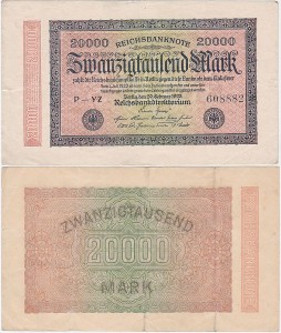 NIEMCY, 20000 MARK 20.II.1923, znak firmowy YZ  rozeta po nr., Pick 85a