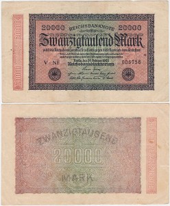 NIEMCY, 20000 MARK 20.II.1923, znak firmowy NF Pick 85b