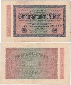 NIEMCY, 20000 MARK 20.II.1923, znak firmowy OE rozeta po nr., Pick 85b