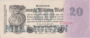 NIEMCY, 20000000 MARK 25.VII.1923, znak firmowy V, Pick 97b1