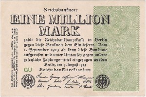 NIEMCY, 1 MILION MARK 1923, znak firmowy GU, Pick 102a