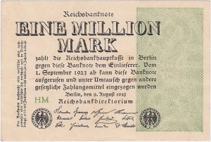 NIEMCY, 1 MILION MARK 1923, znak firmowy HM, Pick 102a