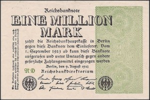 NIEMCY, 1 MILION MARK 1923, znak firmowy ND, Pick 102b
