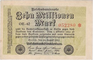 NIEMCY, 10000000 MARK 1923, znak firm. OE  rozeta po numerze, Pick 106a