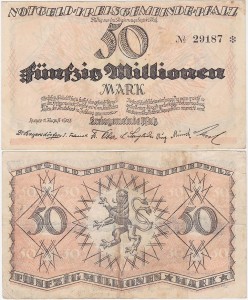 NIEMCY - PALATYNAT, 50000000 MAREK 1.X.1923, No 5 cyfr, lit. Keller, 4286b