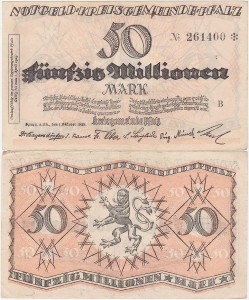 NIEMCY - PALATYNAT, 50000000 MAREK 1.X.1923, do 1.4.1924  No 6 cyfr, lit. B, Kel, 4286c