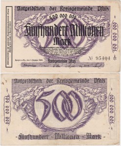 NIEMCY - PALATYNAT, 500000000 MAREK 1.X.1923 czarne do 1.4.1924, No 5 cyfr, K. 4286