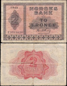 NORWEGIA, 2 KRONER 1948 Pick 16b