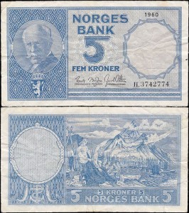 NORWEGIA 5 KRONER 1960, Pick 30g
