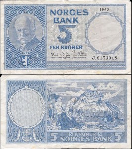 NORWEGIA 5 KRONER 1962 Pick 30g