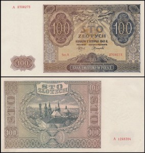 POLSKA, GENERALNA GUBERNIA, 100 ZŁOTYCH 1.8.1941, Seria A, Parch. 154a
