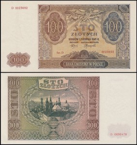 POLSKA, GENERALNA GUBERNIA, 100 ZŁOTYCH 1941, Seria D, Parch. 154b