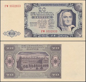 POLSKA, 20 ZŁOTYCH 1.7.1948, seria FW, Parch. 179f