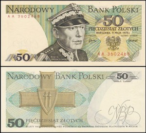POLSKA, 50 ZŁOTYCH 9.5.1975, seria AA, Parch. 184b2