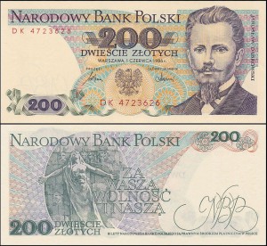 POLSKA, 200 ZŁOTYCH 1.6.1986, seria DK, Parch. 190e2