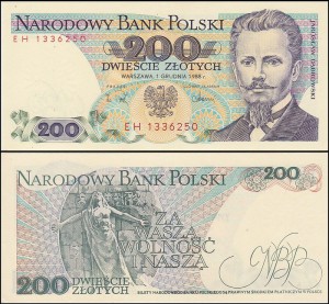 POLSKA, 200 ZŁOTYCH 1.12.1988, seria EH, Parch. 190ff