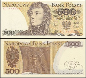 POLSKA, 500 ZŁOTYCH 1.6.1982, seria EL, Parch. 195ee