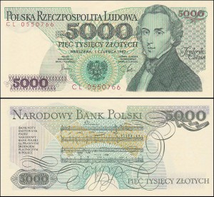 POLSKA, 5000 ZŁOTYCH 1.6.1982, seria CL, Parch. 202bb